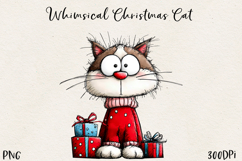 Cute Christmas Cat PNG | Whimsical Holiday Kitty Clipart Product Image 1