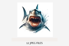 Angry Shark Clipart Bundle | 12 JPEG Files, Scary Shark Art Product Image 6