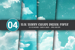 Teal Starry Clouds Digital Paper Product Image 1