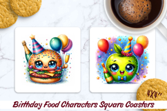 Birthday Food Square Coaster PNG 4x4, Sublimation BUNDLE. Product Image 14
