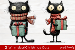 2 Whimsical Christmas Cats Clipart | Cute Holiday Cat PNG Product Image 1