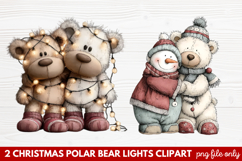 Christmas Polar Bear Lights Clipart | Cute Holiday Bear PNG Product Image 1