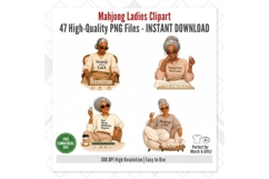 Mahjong Ladies Clipart PNG, Senior Mahjong Women Sublimation Product Image 7
