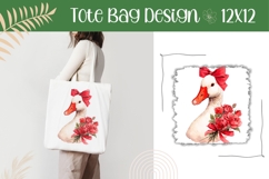 Lovely Goose Illustration, Red Roses Tote Bag Sublimation Product Image 1