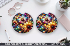 Flower Car coaster sublimation, Summer Coaster PNG Design Product Image 1