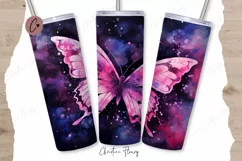 Watercolor Pink Butterfly Tumbler Wrap PNG Product Image 1