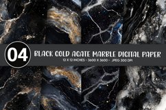 Black Gold Agate Marble Digital Paper Product Image 1