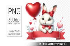 Cute Bunny Clipart PNG, Valentine&#039;s Day Animal PNG File Product Image 1