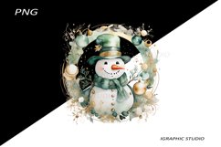 Green Snowman Clipart, Gold and Emerald Chistmas Clipart Product Image 1