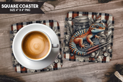 Gecko, Pets &amp; Animals, Buffalo Plaid Square Coaster PNG Product Image 1