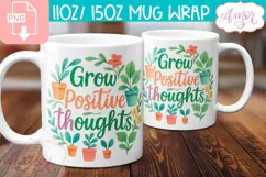 Grow positive thoughts mug wrap PNG, self care mug PNG Product Image 1