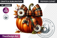 Floral Coquette Pumpkin and Daisy PNG with bow fall Clipart Product Image 1