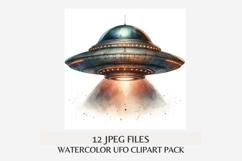 Watercolor UFO Clipart Pack | 12 JPG Files, Flying Saucer Product Image 6