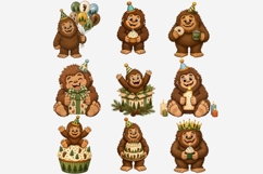 Funny Bigfoot Birthday Clipart | 12 PNG Cute Sasquatch Party Product Image 6