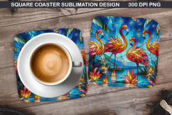 Flamingo Coaster Sublimation, Summer Coaster PNG Design Product Image 1