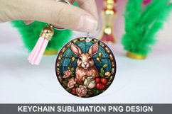 Bunny Round Keychain, Bunny Flowers Keychain Design Product Image 1