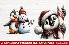 Christmas Penguin Sketch Clipart | Hand-Drawn Holiday Product Image 1