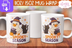 Spooky season mug wrap PNG, Cute Halloween duck and cat mug Product Image 2