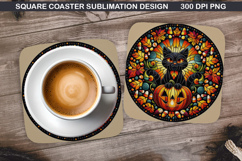 Halloween Cat Coaster Sublimation, Halloween Coaster PNG Product Image 1