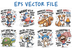 Funny 4th of July 2026 Cartoon Humor Bundle T-Shirt EPS Pack Product Image 1