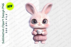Cute Pink Bunny Holding Coffee Cup Wearing Sweater Clipart Product Image 1