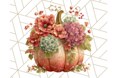 Pumpkin Clipart with Fall Flowers PNG Autumn Illustration Product Image 3
