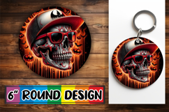 Blissful Round Keychains Sublimation PNG, Skull Product Image 1