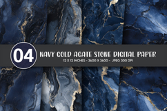 Navy Gold Agate Stone Digital Paper Product Image 1