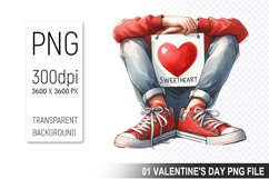 Watercolor Valentine Heart Character Clipart PNG Bundle Product Image 10