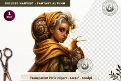 Fantasy Autumn Gilded Harvest PNG Clipart whimsical witch Product Image 1