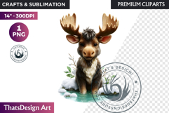 Moose Watercolor Winter Wildlife Arctic Animal Clipart PNG Product Image 1