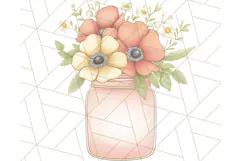 Flowers in Glass Jars PNG, Rustic Floral Watercolor Clipart Product Image 3
