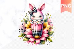Easter Bunny And Milkshake Flowers Sublimation - Clipart PNG Product Image 1