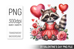 Cute Raccoon Sublimation, Valentine&#039;s Digital Clipart PNG Product Image 1