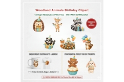 Woodland Animals Birthday Clipart PNG, 12 Cute Forest Animal Product Image 4