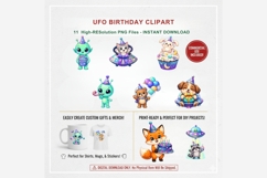UFO Birthday Clipart | 11 PNG Files | Cute Space Birthday Product Image 5