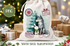 Cartoon Winter Wolf Santa Sack Print, Christmas Gift Bag Product Image 1