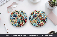 Flowers Car Coaster Sublimation|Christmas Coaster PNG Design Product Image 1