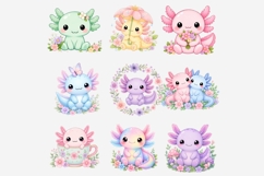 Pastel Kawaii Axolotl Floral Clipart | 18 PNG Files | Cute Product Image 4