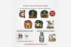 Cosmic Farm Animals Clipart Bundle, UFO Farm Animal PNG Product Image 8