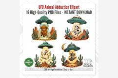 UFO Animal Abduction Clipart Bundle | Funny Retro Alien PNG Product Image 4