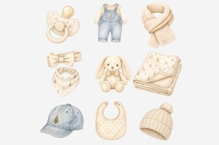 Winter Baby Denim Clipart | Watercolor Baby Outfit PNG Product Image 4