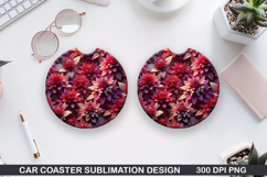 Flowers Car Coaster Sublimation| Summer Flowers Coaster PNG Product Image 1