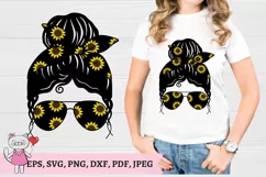 Sunflower Mom Life Messy Bun svg, Headband Glasses Product Image 1