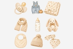 Autumn Baby Clipart | Watercolor Baby Denim Outfit PNG Product Image 5