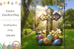 Easter Cross Garden Flag, Floral Easter Cross PNG Product Image 1