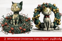 2 Whimsical Christmas Cats Clipart | Cute Festive Cat PNG Product Image 1