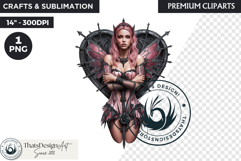 Pastel Goth Fairy Clipart, Black Pink PNG fantasy clipart Product Image 1