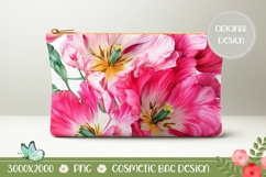 Pink Cosmetic Bag PNG, Flowers Cosmetic Bag Print Product Image 1