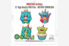 Monsters Birthday Clipart | 12 PNG Cute Monster Party Product Image 6
